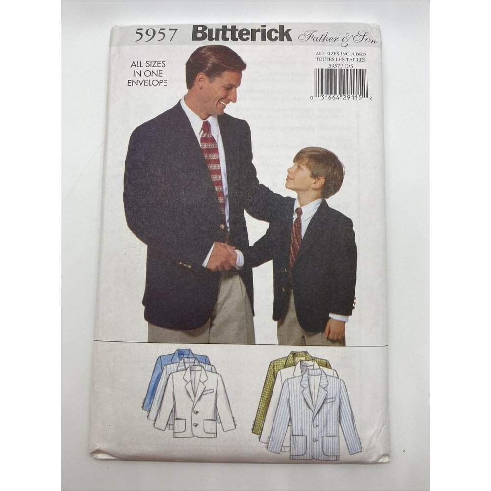 Butterick Father & Son Pattern 5957 Jacket All Sizes Boys 2-8 Men 30-48 Uncut